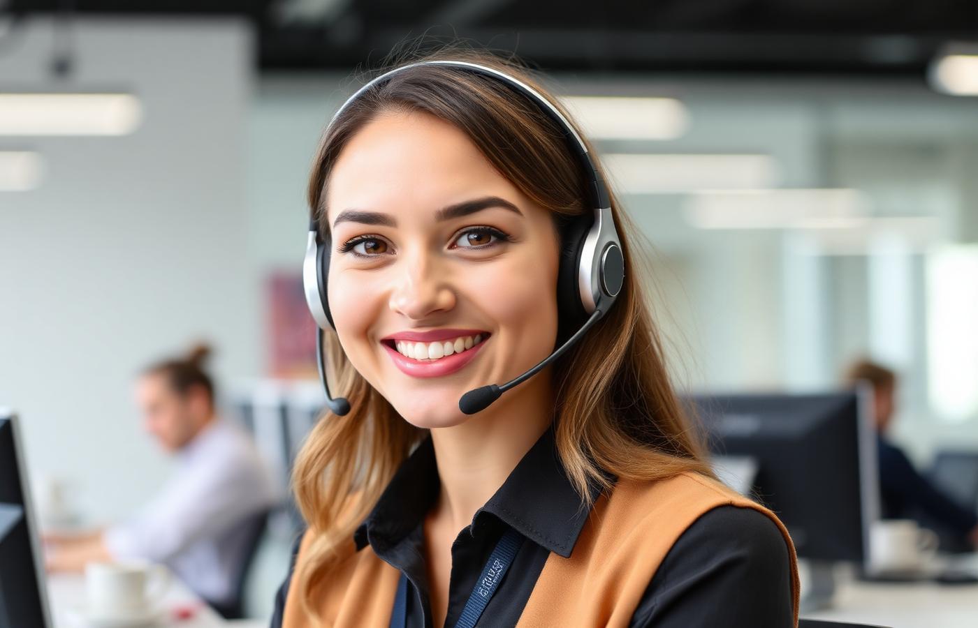 Friendly Seacoast Six support representative wearing a headset in a modern office